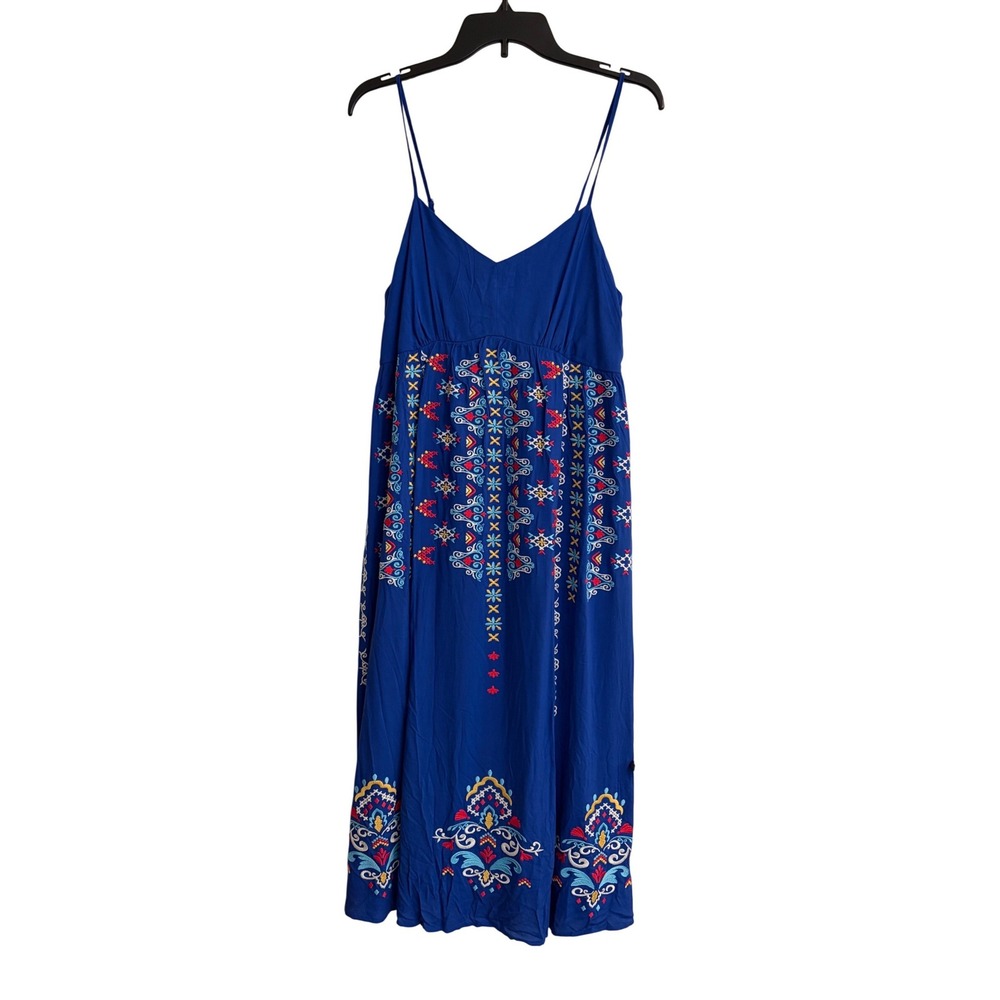 New Savanna Jane‎ Blue Embroidered Boho Midi Dress  Large Empire Waist Beach